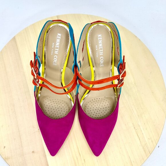 Kenneth Cole Multicolor Riley Suede Double Buckle Stiletto Heels Size 6 NEW! - Picture 6 of 12